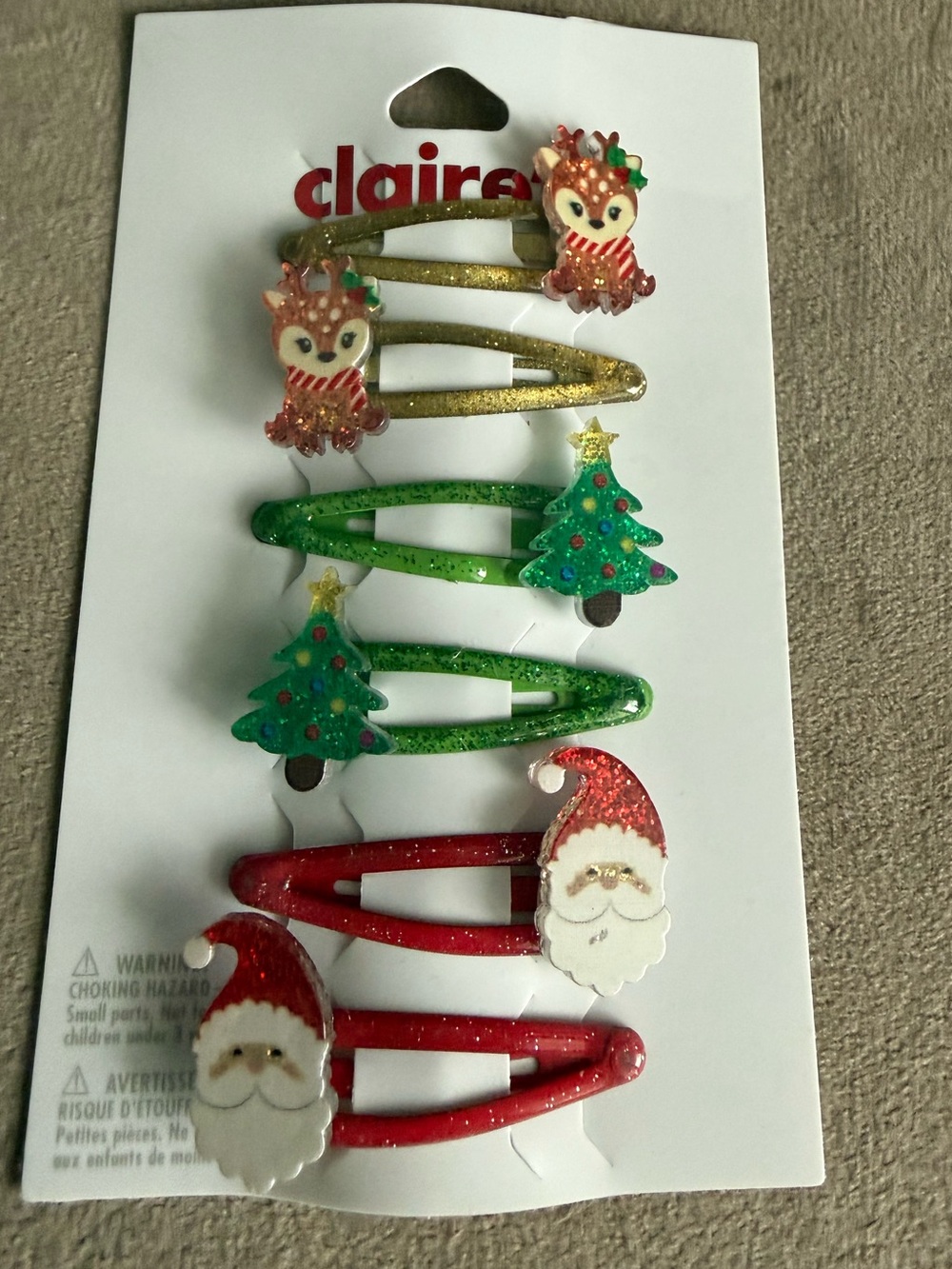 Claire's Kids Holiday Hair Clips - Gold, Green & Red